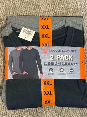 New 2Pack Rugged Elements Sueded Long Sleeve Crew Tee, Men's XXL 2XL, Blue, NEW