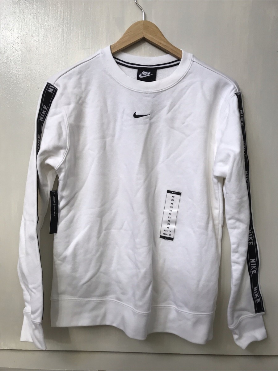 NIKE Sweatshirt Womens Center Swoosh White Logo Sleeve Stripe Size