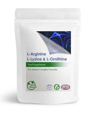 VITAMINUTE L-Arginine L-Lysine L-Ornithine (Strong Tri-Amino Complex 1400mg) 120 Tablets UK