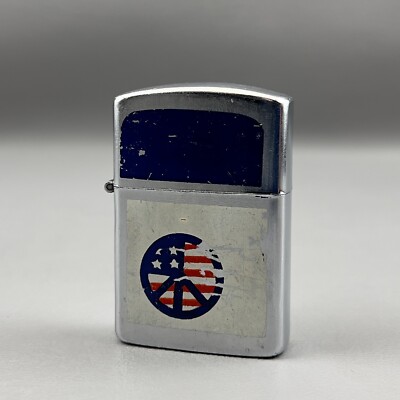 Vintage Hadson Peace Sign Cigarette Lighter USA Brushed Finish Japan EMPTY