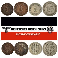 German Empire 4 Coin Set 1 2 5 10 Pfennig | Imperial Eagle | 1873 - 1889