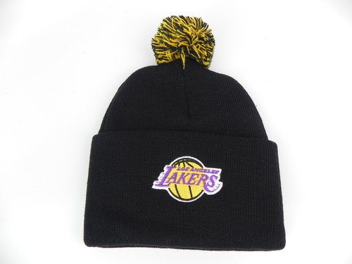 LOS ANGELES LAKERS NBA VINTAGE BLACK KNIT RETRO WITH POM BEANIE CAP HAT NEW! - Picture 3 of 4
