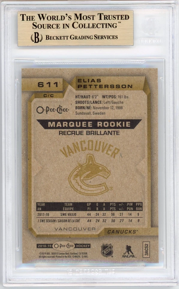Elias Pettersson RC BGS 9.5: 2018-19 O-Pee-Chee Rookie Card Gisto #611 - Image 2 of 4