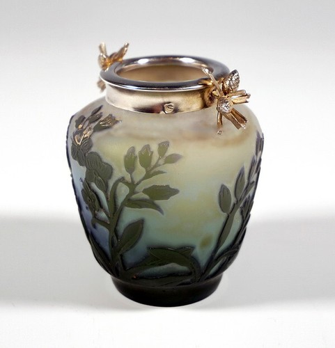 EMILE GALLE NANCY FRANCE CAMEO VASE WIESENBLUMEN DEKOR & SILBER MONTUR UM 1904 - Picture 5 of 9