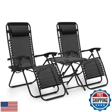 MoNiBloom Table and Patio Chairs Set of 3, Outdoor Adjustable Zero Gravity Fo