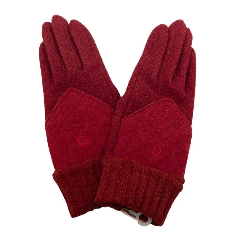 Authentique Christian Dior Gants Vintage Laine Nylon Rouge Deadstock Pas Utilisé