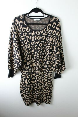 Women's LUSH Sweater Dress Leopard Print Balloon Long Sleeve Sz Medium M