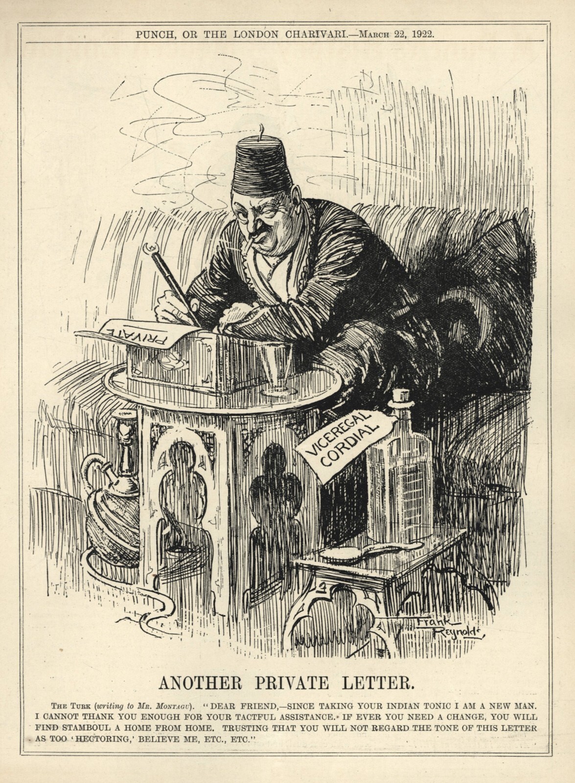 Rare 1922 British Cartoon:  Turkey - Paris Conference LORD CURZON Edwin Montagu