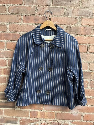 Kiton Napoli Women s Jacket, Sz 42, Blue Stripe 100% Linen, Italy