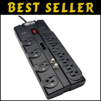 Premium 12-Outlets Surge Protector with Tel/DSL Coax Protection & 8ft Cord