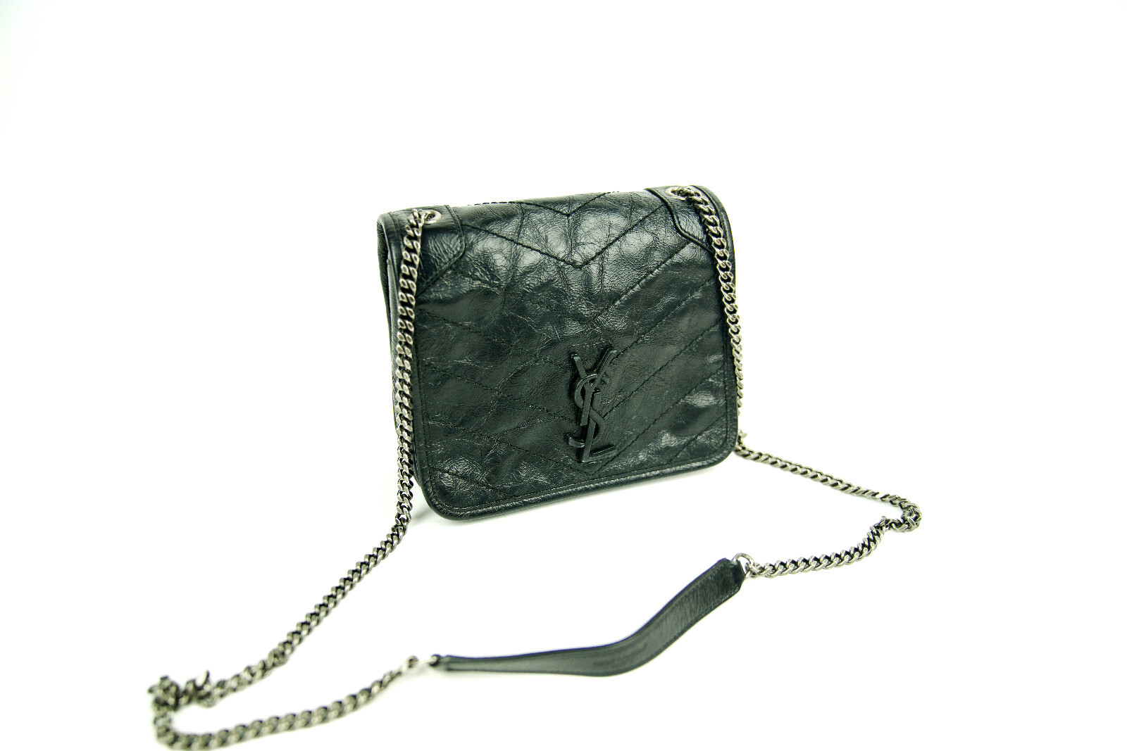 Borsa portafoglio Saint Laurent YSL pelle matelasse stropicciata monagramma catena Niki