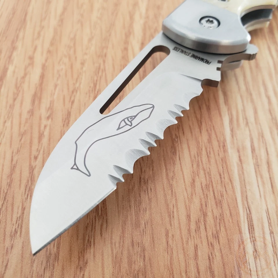 Myerchin Generation 2 Folding Knife 2.5" Stainless Steel Blade White Bone Handle - Image 2 of 4