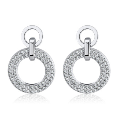 Round Circle Drop Earrings for Women Sterling Silver Clear Cz Ginger Lyne
