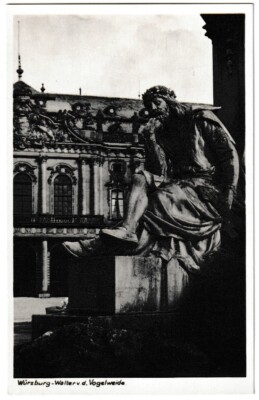Postcard Würzburg - view of Walter von der Vogelweide - black & white