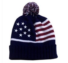 USA Patriotic American Flag Cuffed Watch Cap Beanie Knit Winter Hat