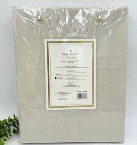 NEW Kate Spade Larabee Dot 9 Piece Tablecloth and Cloth Napkin Set Gray - Picture 2 of 6