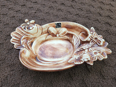 Vtg LE MAR IMPERIAL Chicago MCM Brown & cream Floral bowl, candy dish Orig Label