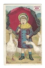 Old Trade Card James Pyles Pearline Laundry Soap Girl Geese Highway Robbery
