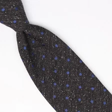 Josiah France Mens Wool Silk Necktie Charcoal Gray Blue Polka Dot Weave Tie 