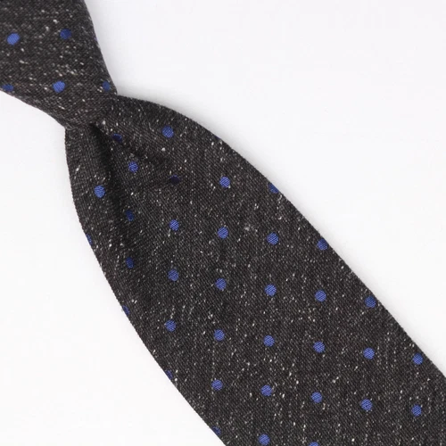 Josiah France Mens Wool Silk Necktie Charcoal Gray Blue Polka Dot Weave Tie
