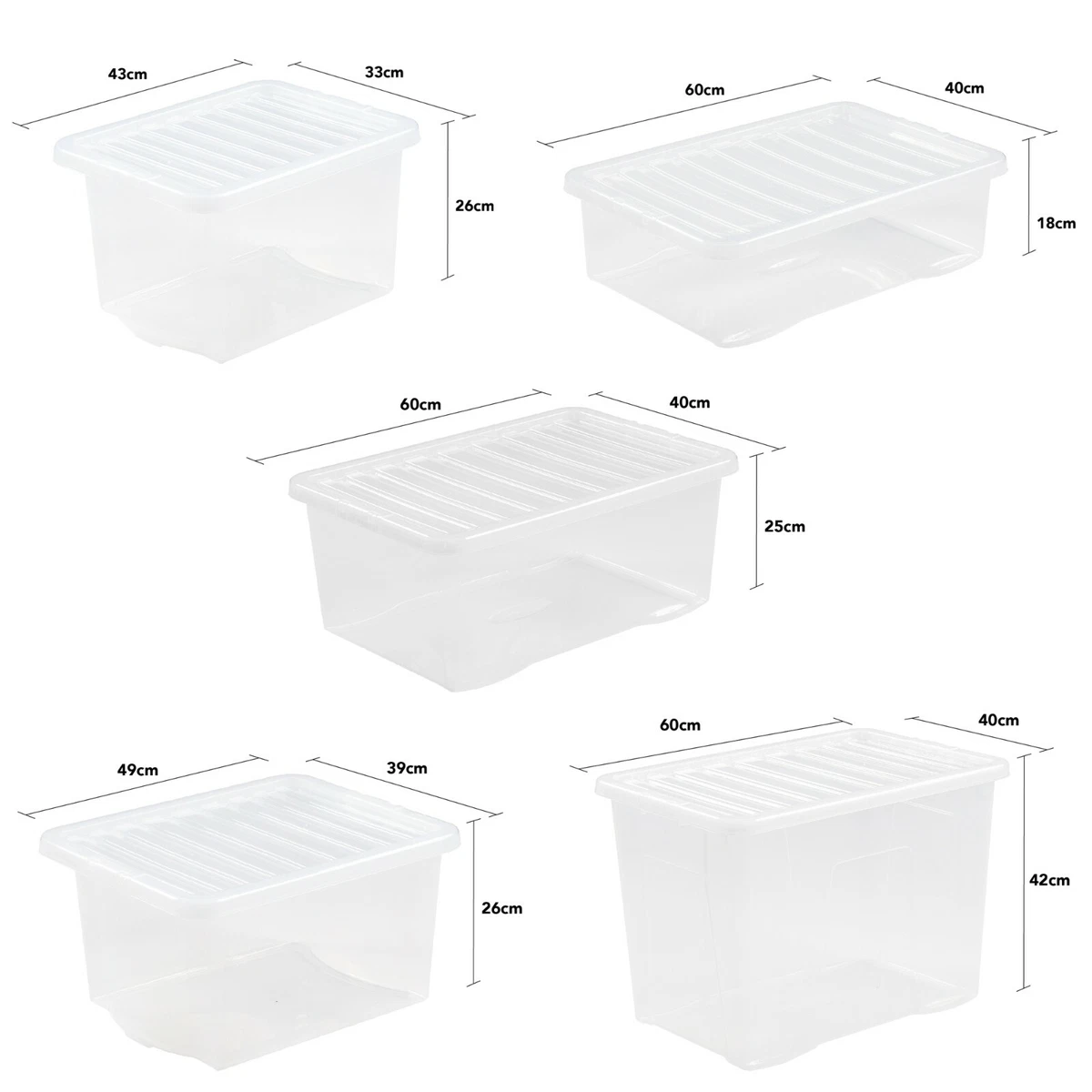 Large Crystal Clear Plastic Storage Container Boxes & Lids Strong Stackable  Home