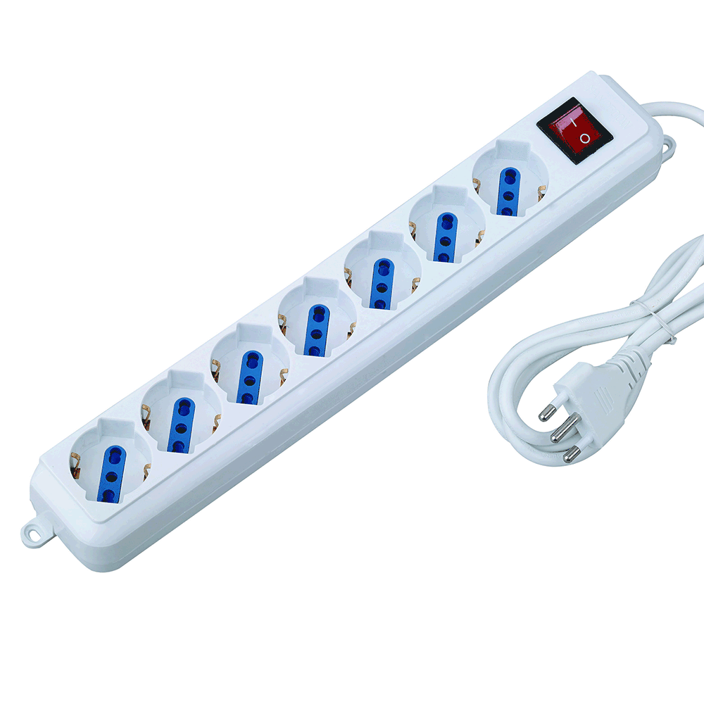 Multipresa 7 posti 1 interruttore Ciabatta elettrica Presa bipasso Schuko