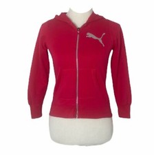 Puma Girls Medium Hoodie Pink and Silver Full Zip Long Sleeve Athletic