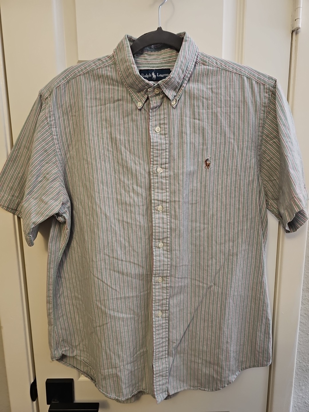 Polo Ralph Lauren camicia uomo grande verde (chiaro) rosa righe vestibilità classica pony