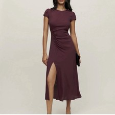 Reformation Frasier Midi Dress Burgundy Sz 14