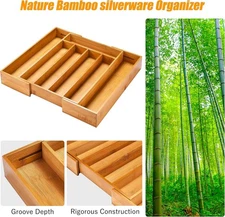 Bellsal Silverware Organizer Kitchen Drawer Organizer Expandable Bamboo Utensil