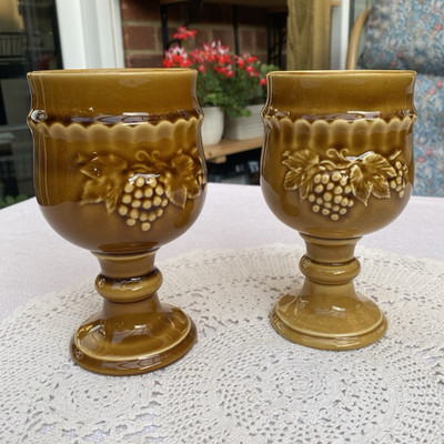 Vintage Royal Worcester Honig Obstgarten Sockel Keramik Kelche Paar x2