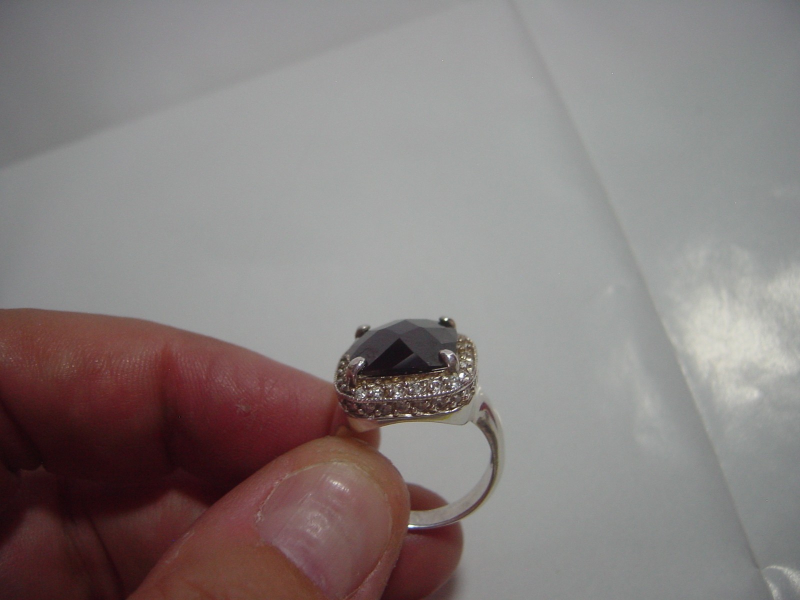 VINTAGE SOLID THICK SILVER RING-SPARKLING BLACK &… - image 12