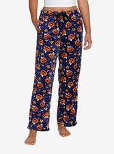 Peanuts Halloween Snoopy Pumpkins Velvet Pajama Pants Womens Size XL Blue/Orange