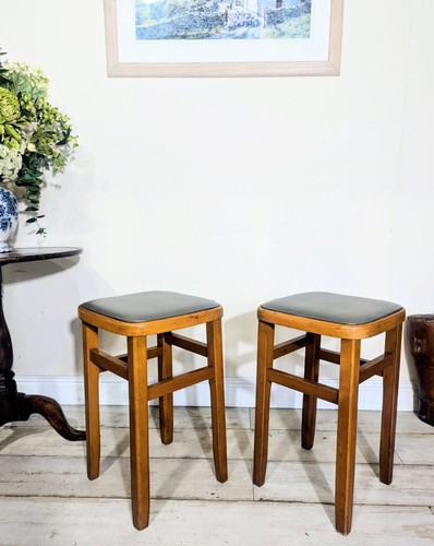 Pair Vintage Kitchen Stools Retro Vinyl Topped Made In Romania Free Postage - Picture 3 of 24