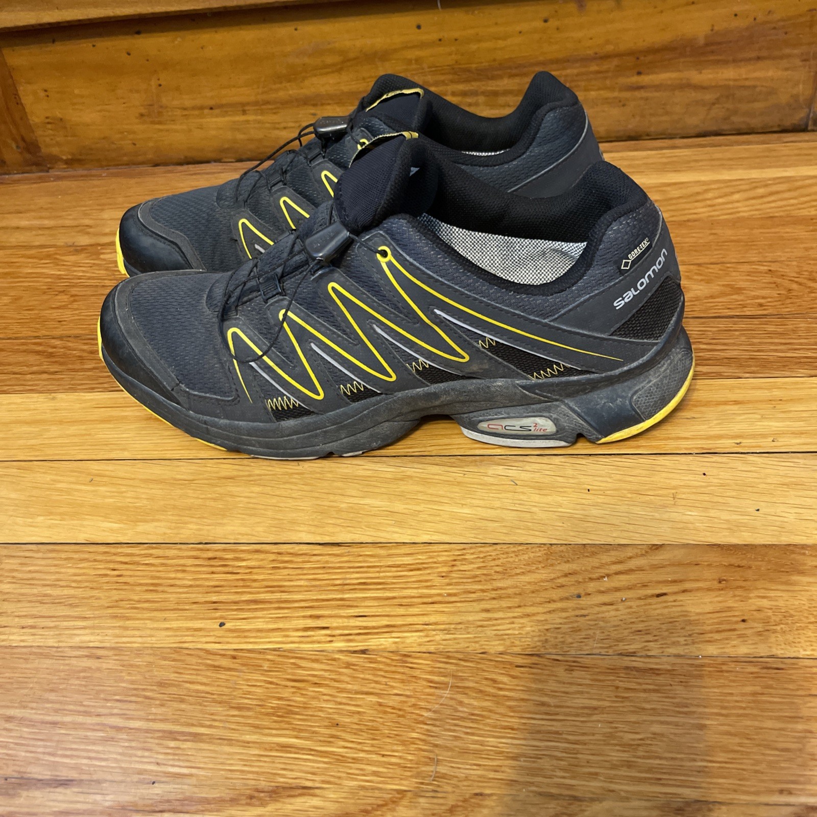 Salomon Gore Tex Sneakers Nero Grigio Giallo Scarpe da Escursionismo Trail Uomo Taglia 12