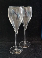 Pair Veuve Clicquot French Champagne Glasses Flutes Tulip Shape Orange Logo 8"H