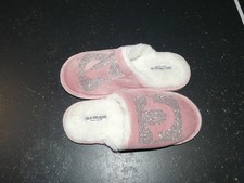 True Religion Jeans Pink Rhinestone Faux Fur Slippers Slides Women's Small 5 / 6