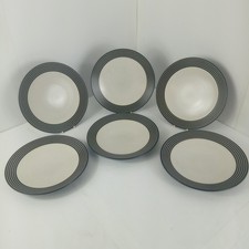 Denby Intro Stripes Schwarz Creme Speiseteller 6er Set 27,5 cm Steingut