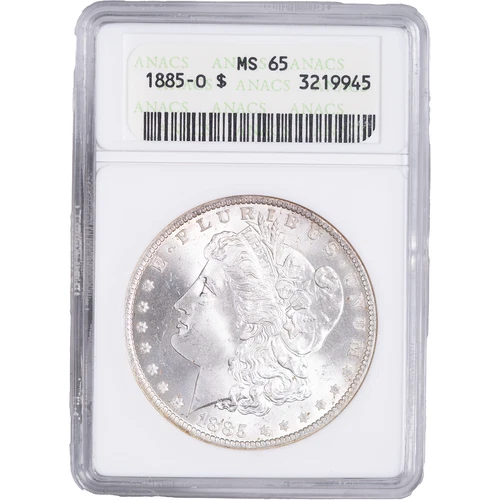 1885-O $1 Morgan Silver Dollar ~ ANACS MS 65 - Gen. 4 Old Soapbox Holder