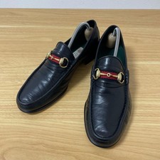 Authentic GUCCI Horsebit Loafers Web Stripe Black Leather Men's Size 41 Italy