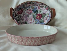 Henn Workshops 12 Inch Rose Oval Baker, Basket and Floral Liner Combo REDUCED!!!