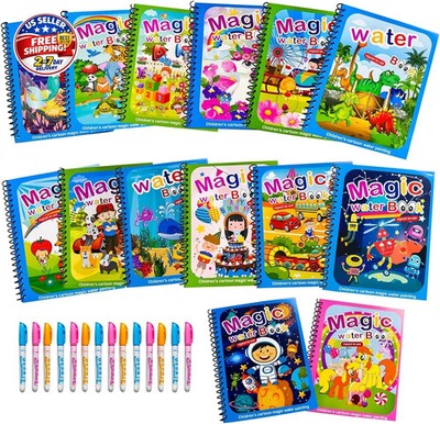 14 Pack Water Coloring Books,Water Doodle Book Toys,Reusable Water Painting Book