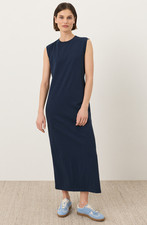 Hot Sales! Pact Organic Soft-Slub Essential Easy Muscle Tee Maxi Dress - Navy