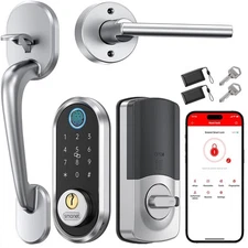 SMONET Smart Front Door Lock Set with Handles Fingerprint Keyless Entry Deadbolt