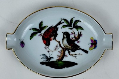 HEREND HUNGARY China Baroness ROTHSCHILD BIRD Insects Antique Porcelain ASHTRAY
