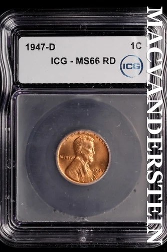 1947-D Lincoln Wheat Cent-ICG MS 66 RD Choice Gem BU No Reserve #SLL849