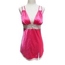 VTG Y2K 2005 Victoria's Secret Pink Satin  Cotton Lace Trim Babydoll Slip Dress