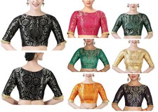 Brocade Saree Blouse Beautiful Lehenga Crop Top Ethnic Choli Boat Neck Partywear