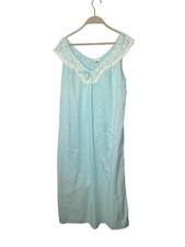 Vtg Montgomery Ward L Light Blue Nightgown Lace Sleeveless Tie Front