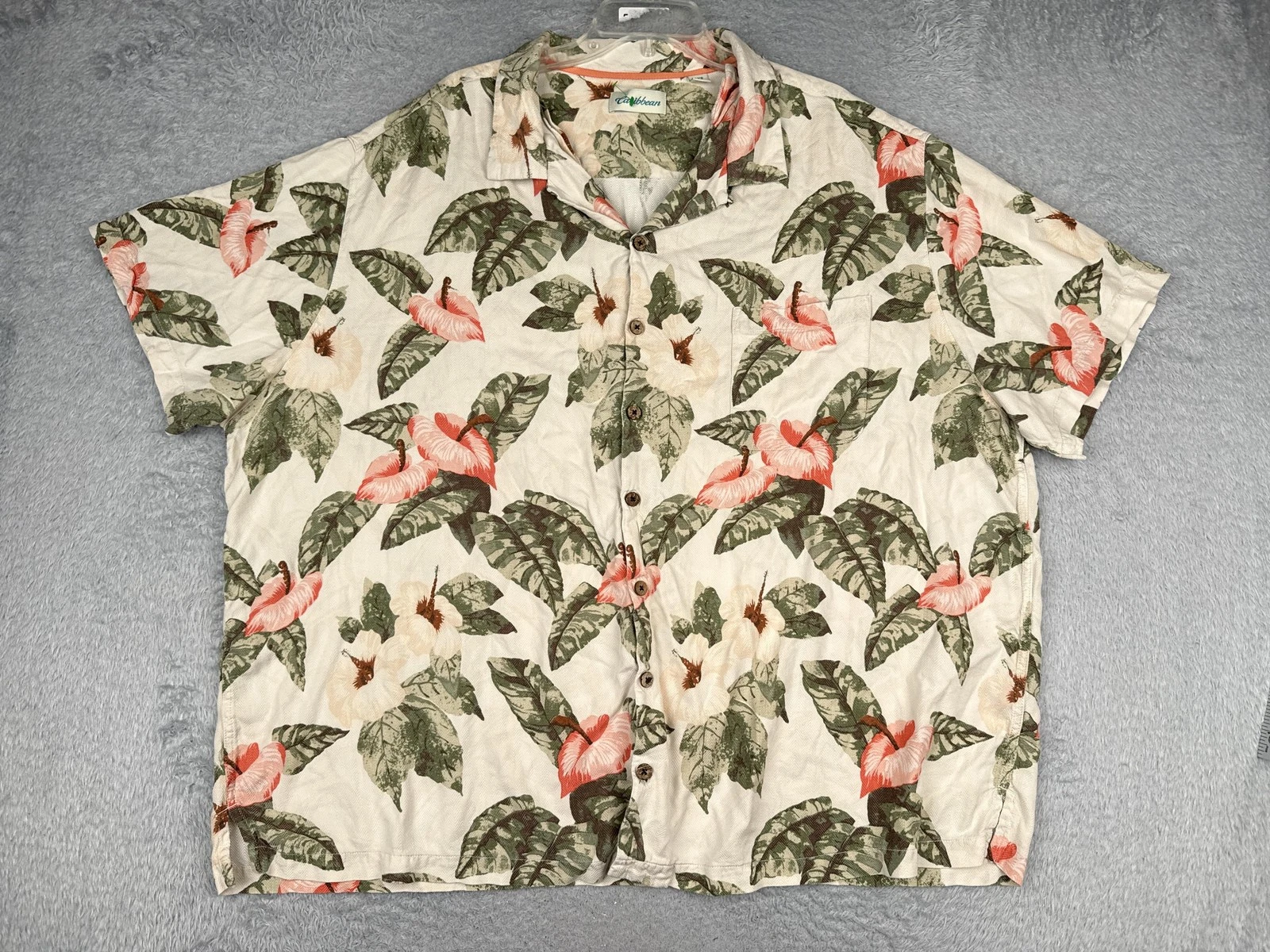 Caribbean Shirt Mens Big 4X Multicolor Short Sleeve Hawaiian Floral Button Up